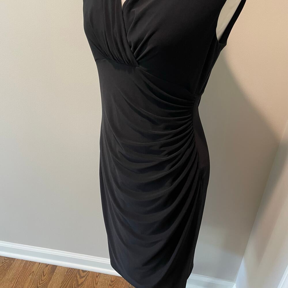 Lauren Ralph Lauren Faux Wrap Sheath Dress Black Ruched Sz 8 Cap Sleeves Career - Picture 4 of 12